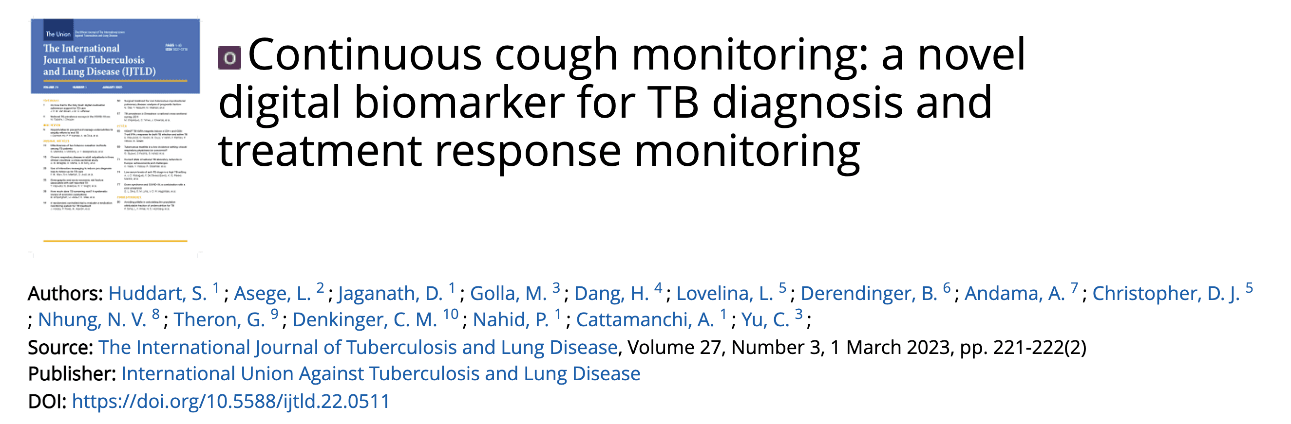 Continuous cough monitoring: a novel digital biomarker for TB diagnosis and treatment response monitoring
