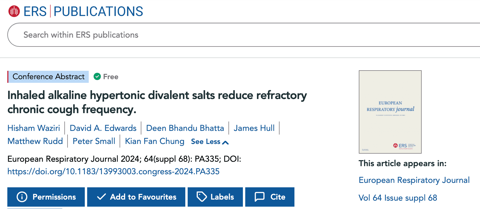Image resource about ERS 2024: Inhaled alkaline hypertonic divalent salts reduce refractory chronic cough frequency.